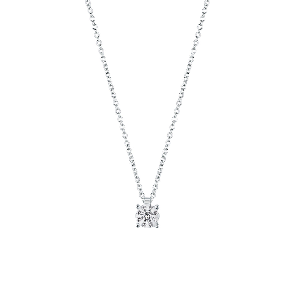 Girocollo Mirco Visconti in oro bianco 18kt con pendente multipietra: diamante centrale e contorno di diamanti per 0,12 ct