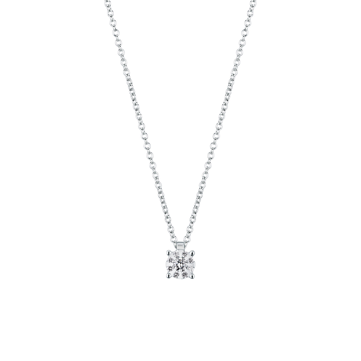 Girocollo Mirco Visconti in oro bianco 18kt con pendente multipietra: diamante centrale e contorno di diamanti per 0,12 ct
