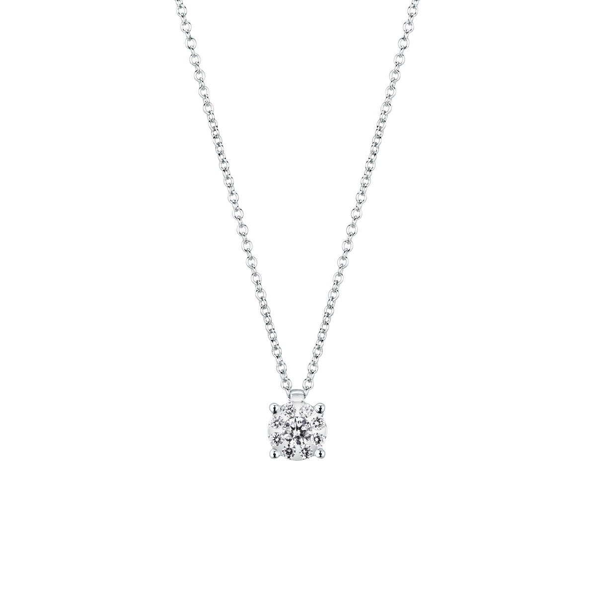 Girocollo Mirco Visconti in oro bianco 18kt con pendente multipietra a quattro griffe, diamanti 0,29 ct
