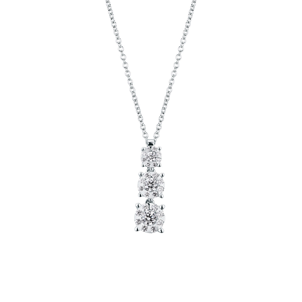 Girocollo trilogy Mirco Visconti in oro bianco 18kt: tre elementi multipietra di misura crescente con diamanti 0,21 ct