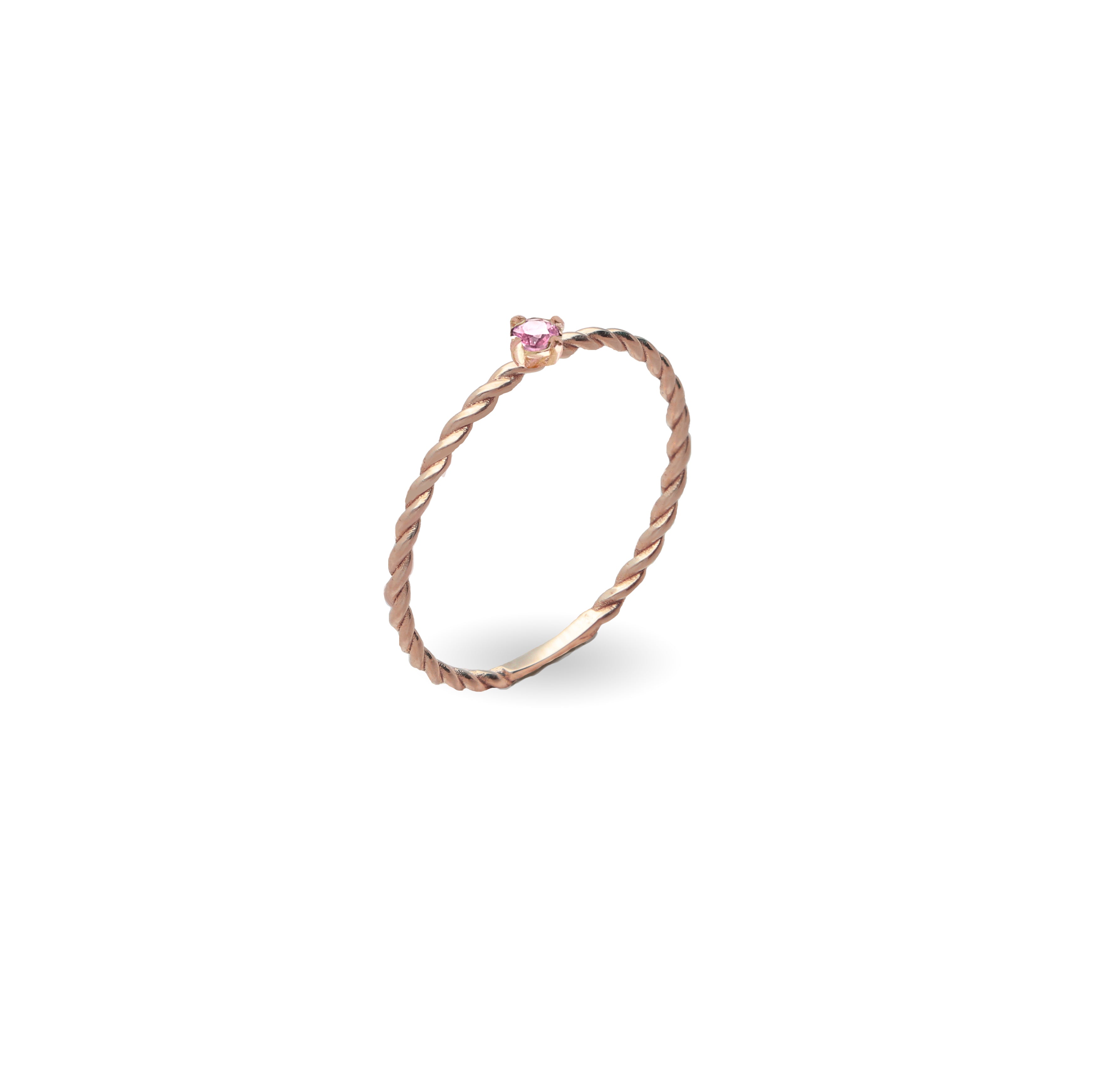 Anello Rubinia Filodamore Cupido Ritorto Oro Rosa 9kt e Zaffiro Rosa