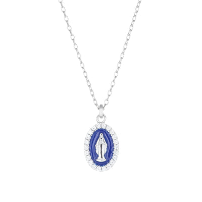 Collana Amen Mini Medaglia Miracolosa Blu Argento 925 Rodiato