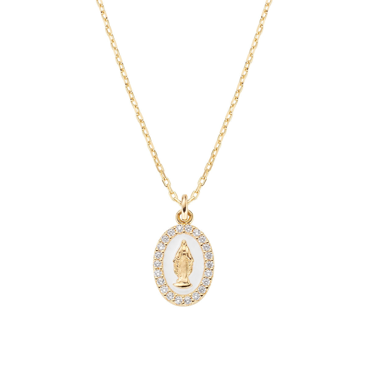 Collana Amen Mini Medaglia Miracolosa Bianco Perla Argento 925 Dorato