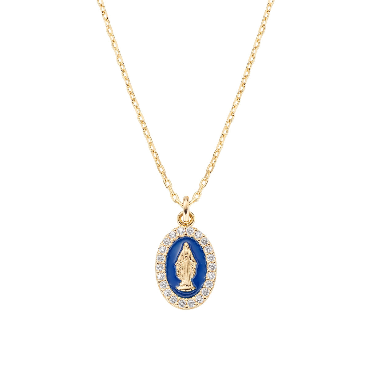 Collana Amen Mini Medaglia Miracolosa Blu Argento 925 Dorato