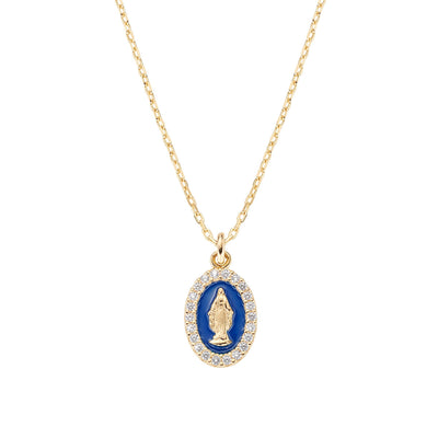 Collana Amen Mini Medaglia Miracolosa Blu Argento 925 Dorato