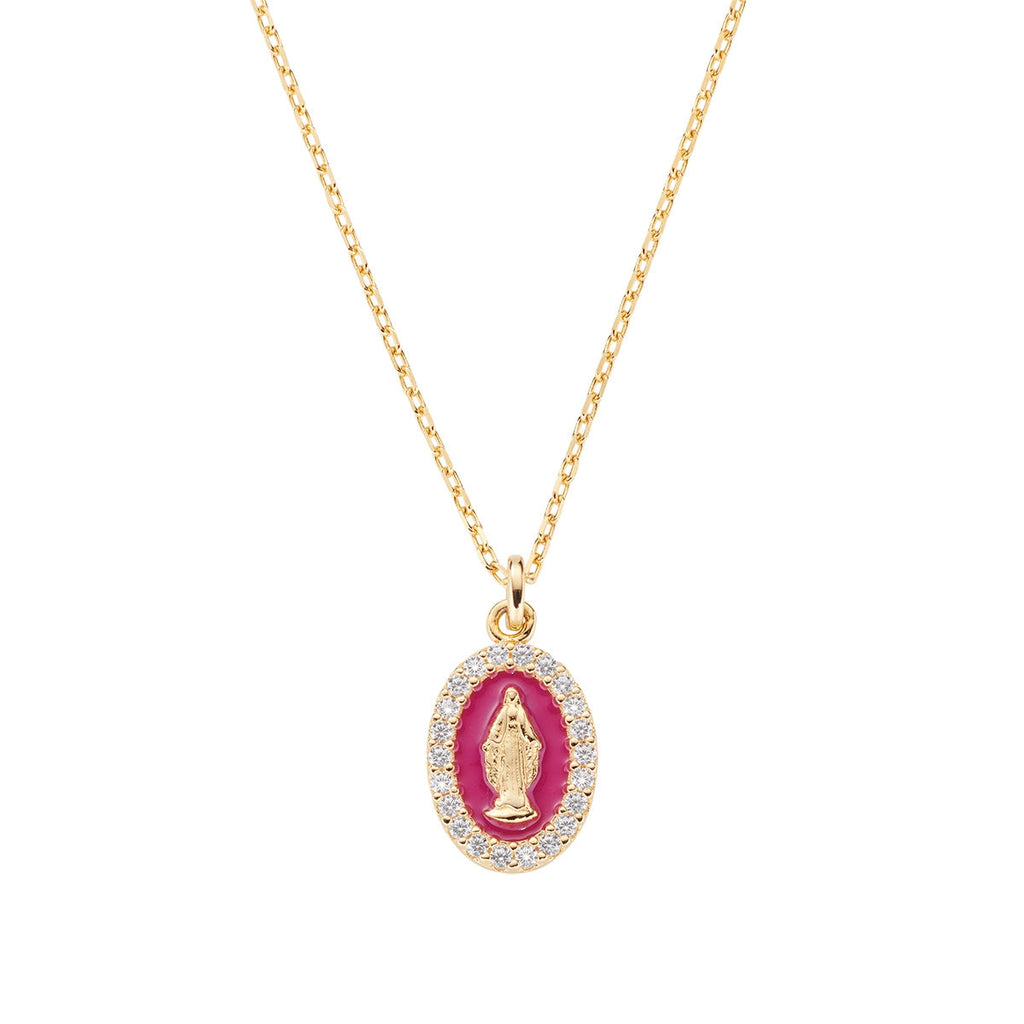 Collana Amen Mini Medaglia Miracolosa Bordeaux Argento 925 Dorato