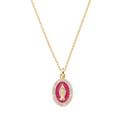 Collana Amen Mini Medaglia Miracolosa Bordeaux Argento 925 Dorato