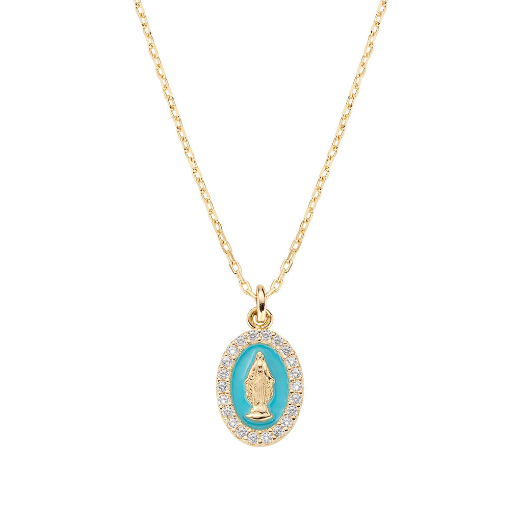 Collana Amen Mini Medaglia Miracolosa Turchese Argento 925 Dorato