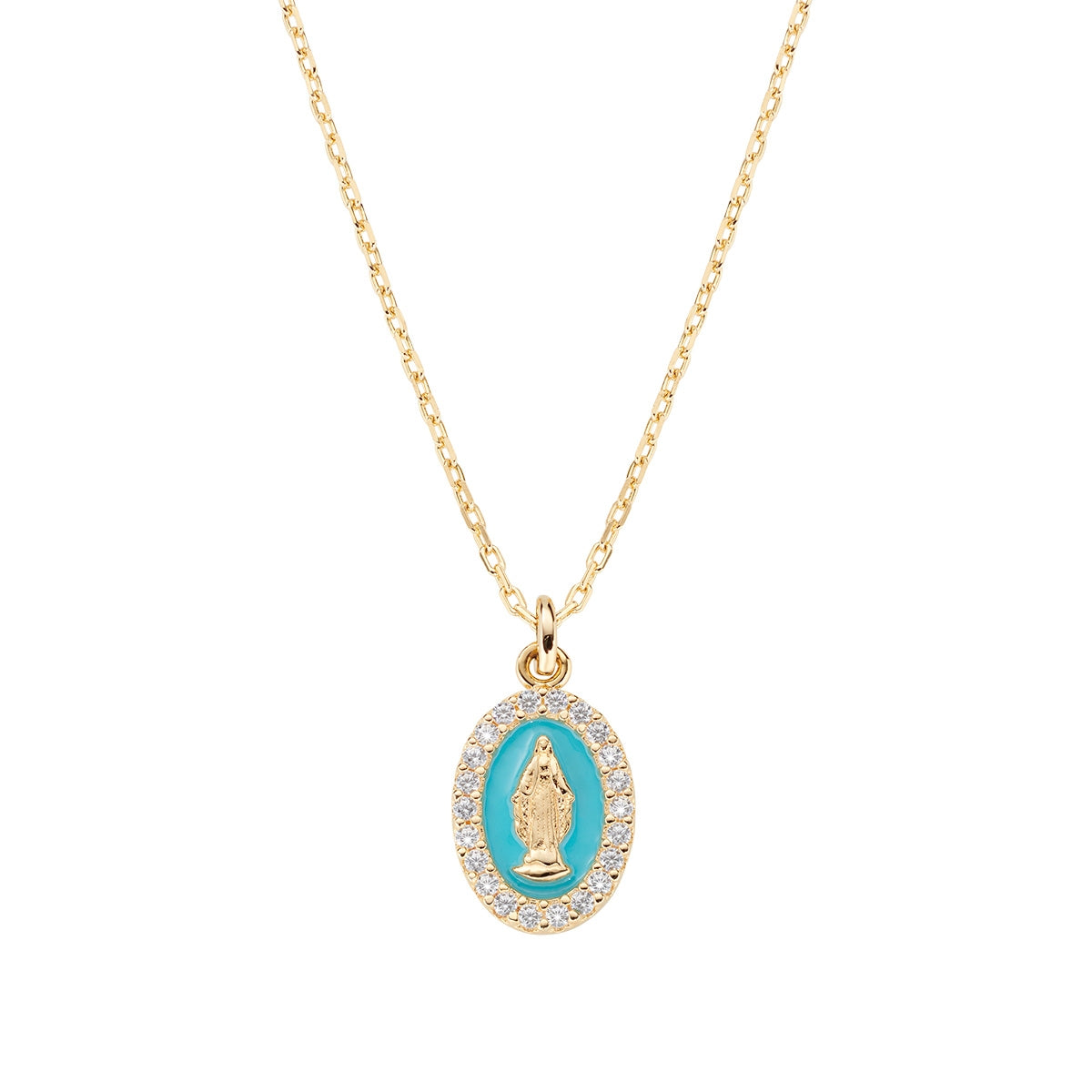 Collana Amen Mini Medaglia Miracolosa Turchese Argento 925 Dorato