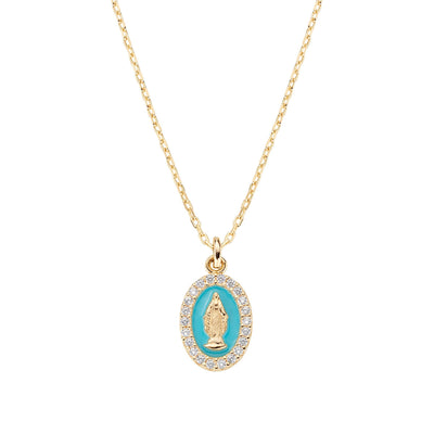 Collana Amen Mini Medaglia Miracolosa Turchese Argento 925 Dorato