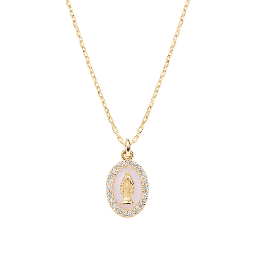 Collana Amen Mini Medaglia Miracolosa Rosa Perla Argento 925 Dorato
