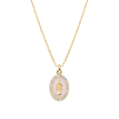 Collana Amen Mini Medaglia Miracolosa Rosa Perla Argento 925 Dorato