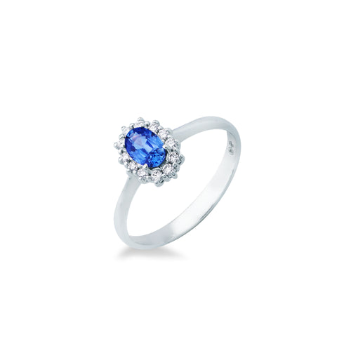 Anello Mirco Visconti Oro Bianco 18kt Zaffiro Ovale e Diamanti