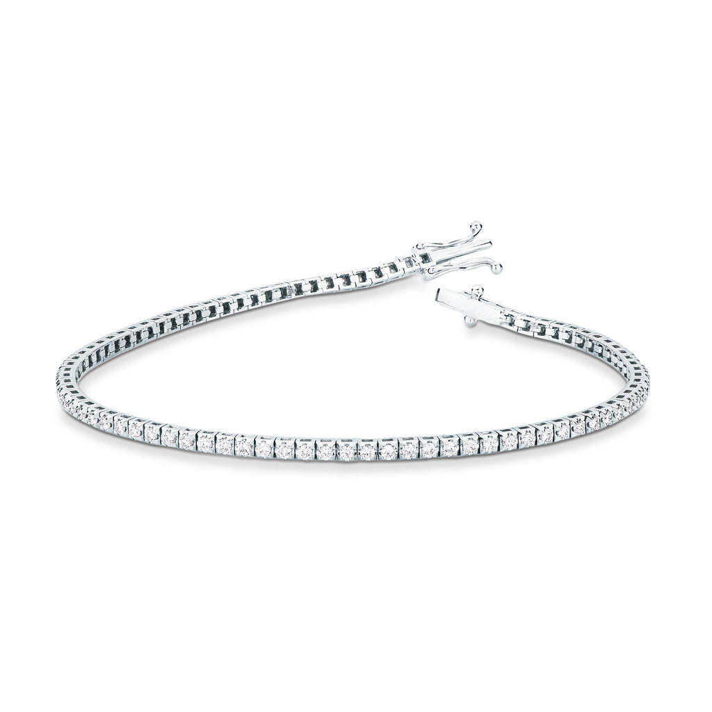 Bracciale tennis Mirco Visconti in oro bianco 18kt con diamanti 1,19 ct a griffe quadra, chiusura a scatola aperta con due sicure laterali