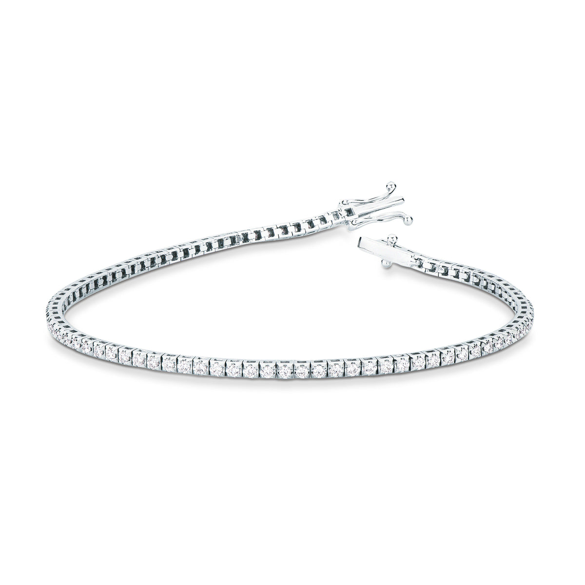 Bracciale tennis Mirco Visconti in oro bianco 18kt con diamanti 1,19 ct a griffe quadra, chiusura a scatola aperta con due sicure laterali