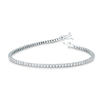 Bracciale tennis Mirco Visconti in oro bianco 18kt con diamanti 1,19 ct a griffe quadra, chiusura a scatola aperta con due sicure laterali