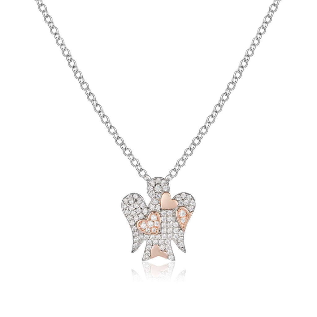 Collana Roberto Giannotti angelo con zirconi bianchi e cuori in argento rosato - packshot ufficiale