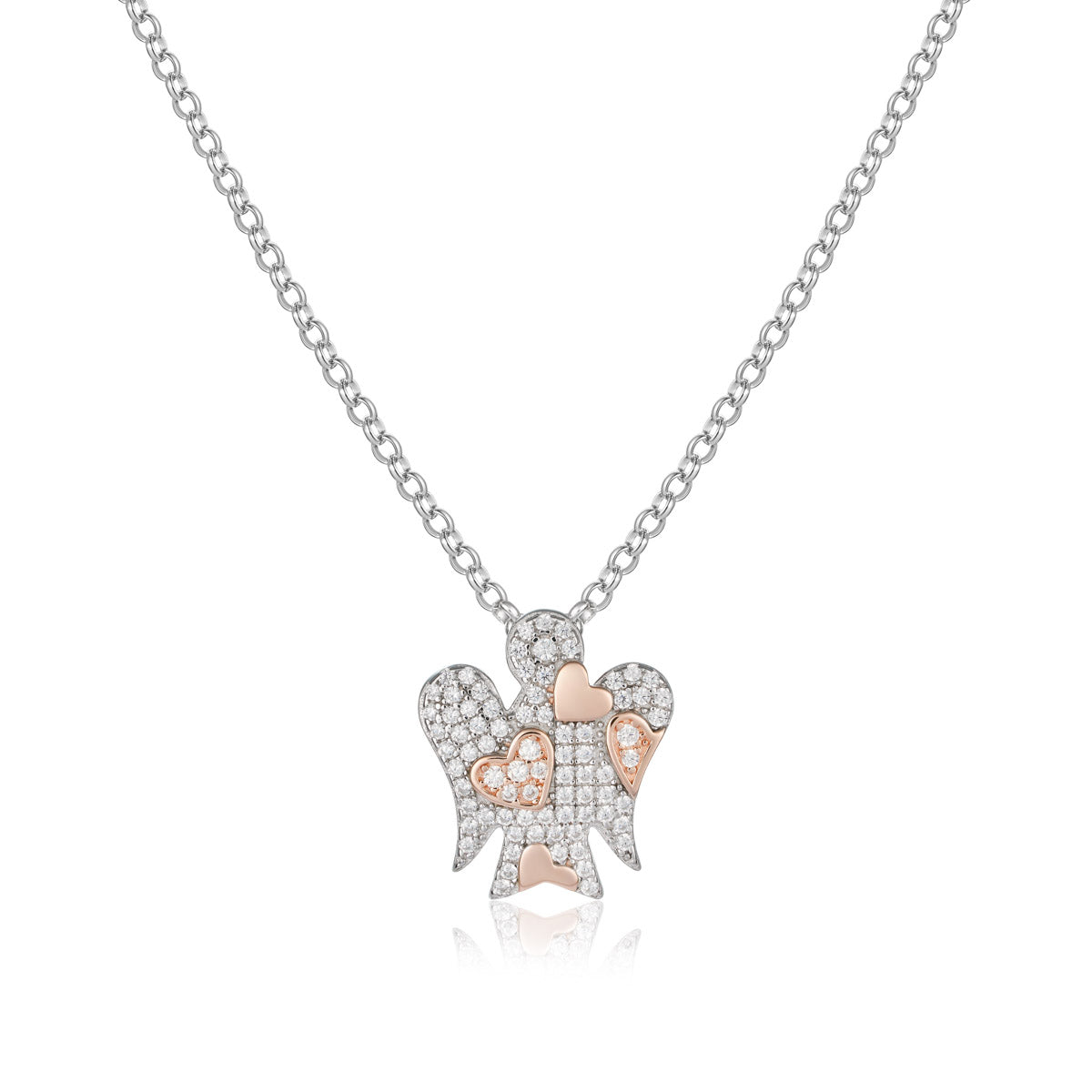 Collana Roberto Giannotti angelo con zirconi bianchi e cuori in argento rosato - packshot ufficiale