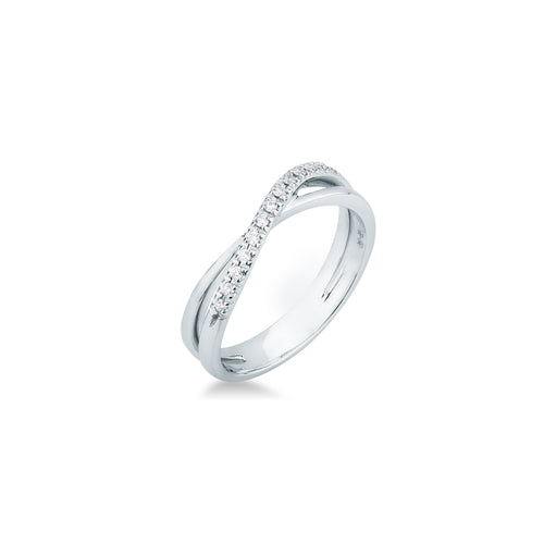 Anello Mirco Visconti Incrocio Fascia Sottile Oro Bianco 18kt Diamanti 0,08ct