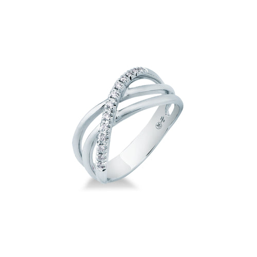 Anello Mirco Visconti Incrocio Fascia Larga Oro Bianco 18kt Diamanti 0,08ct
