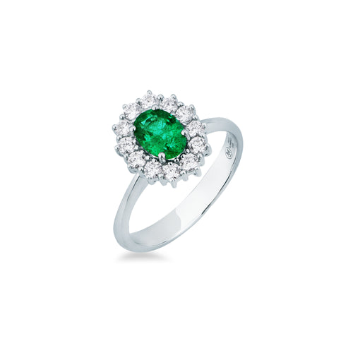 Anello Mirco Visconti Oro Bianco 18kt Diamanti e Smeraldo
