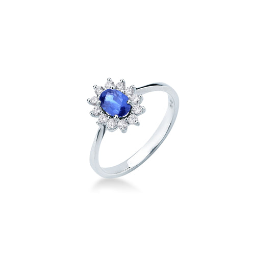 Anello Mirco Visconti Oro Bianco 18kt Zaffiro Karchana e Diamanti