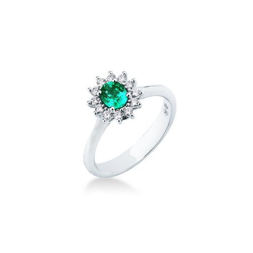 Anello Mirco Visconti Oro Bianco 18kt Diamanti e Smeraldo