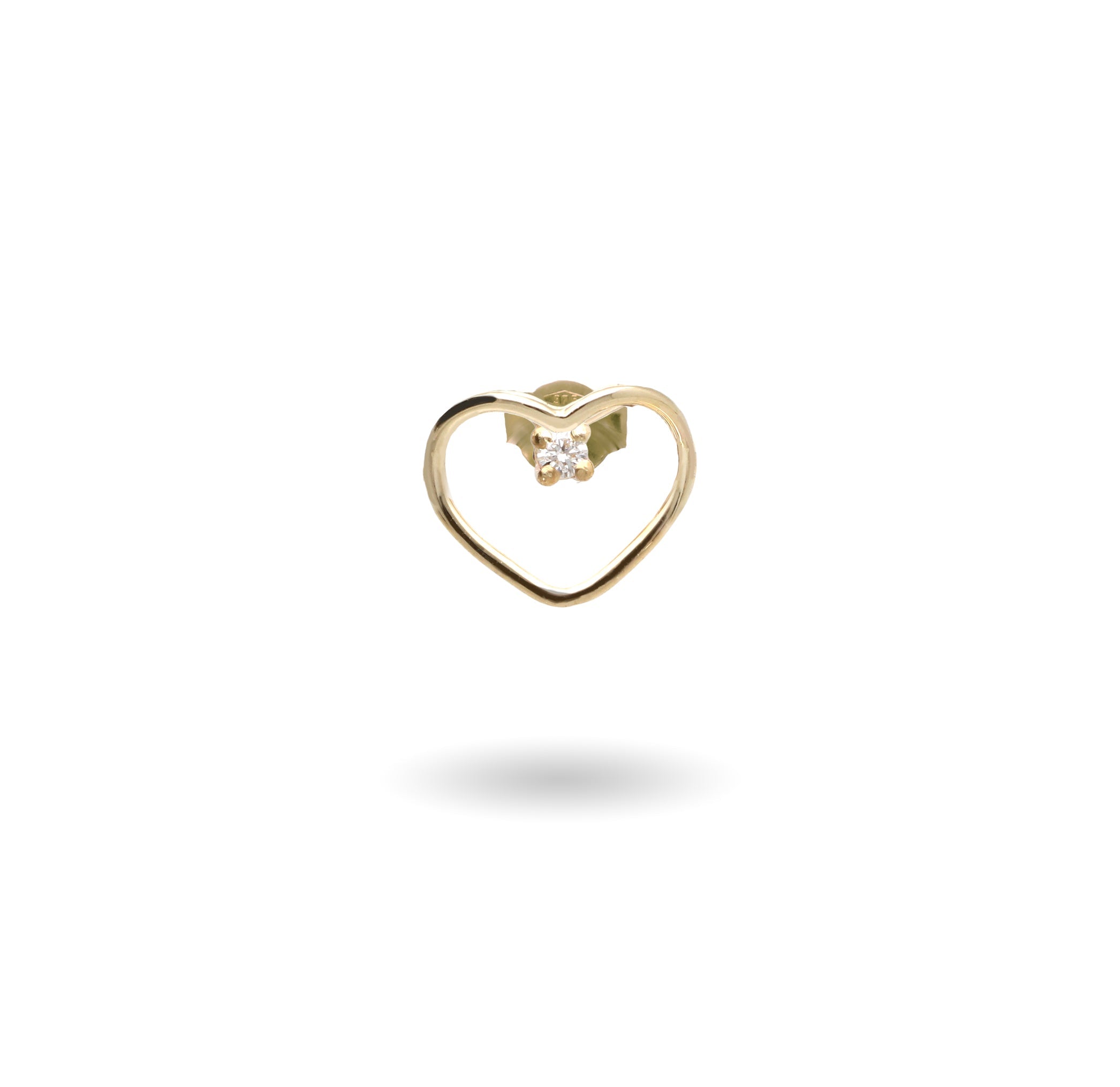 Mono Orecchino Rubinia Filodamore Cuore Oro Giallo 9kt con Diamante