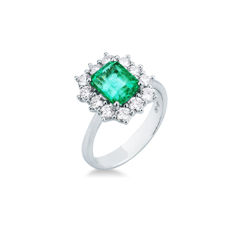Anello Mirco Visconti Oro Bianco 18kt Smeraldo e Diamanti