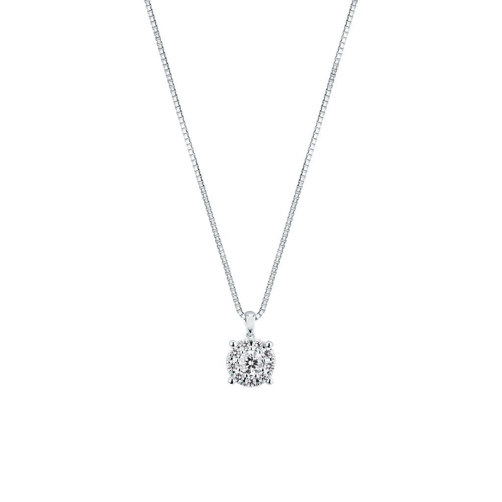 Girocollo Mirco Visconti in oro bianco 18kt con pendente multipietra e catena veneziana, diamanti colore F 0,48 ct