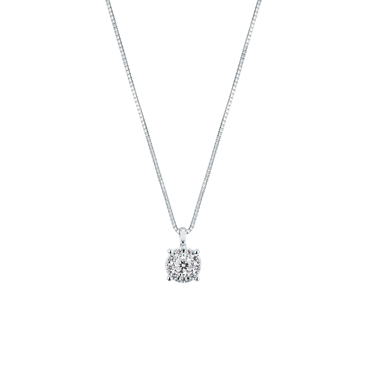 Girocollo Mirco Visconti in oro bianco 18kt con pendente multipietra e catena veneziana, diamanti colore F 0,48 ct