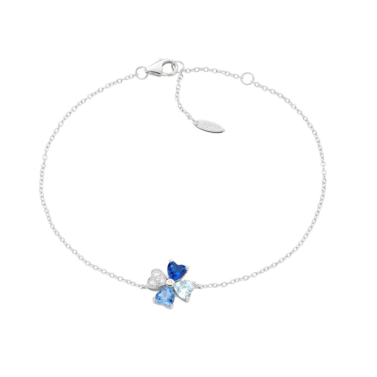 Bracciale Argento Amen Quadrifoglio Zirconi Blu BRQUBMBL | ARVIMO Gioielli