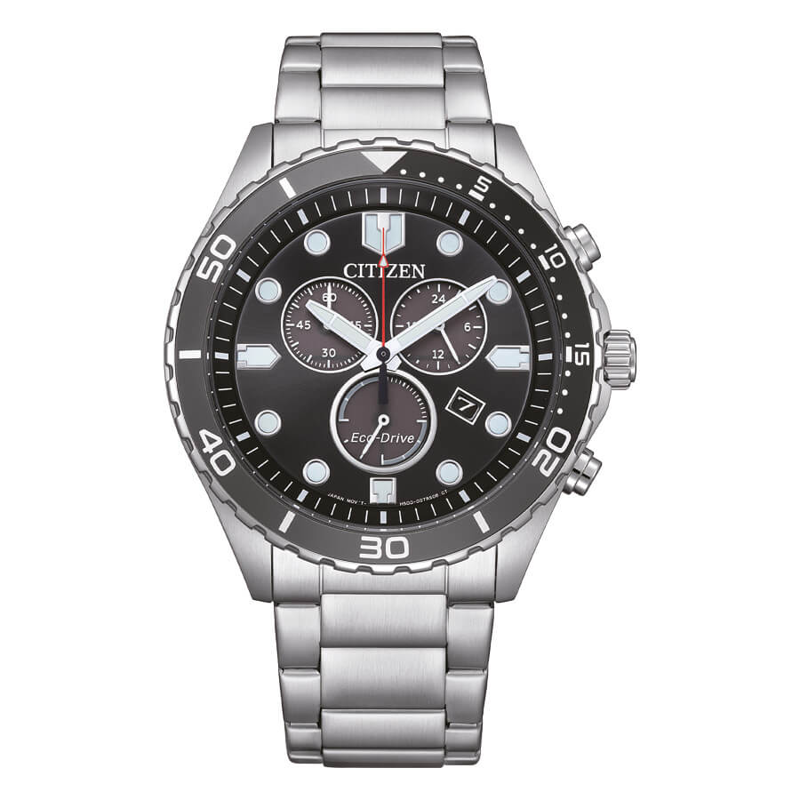 Cronografo Citizen Sporty Sea acciaio quadrante nero - frontale