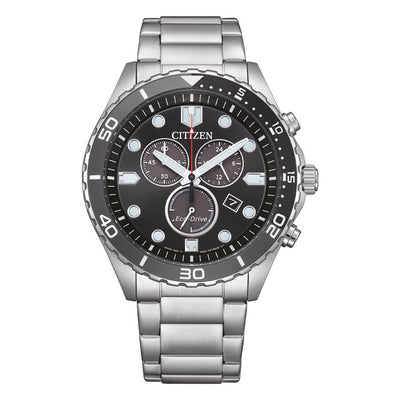 Cronografo Citizen Sporty Sea acciaio quadrante nero - frontale