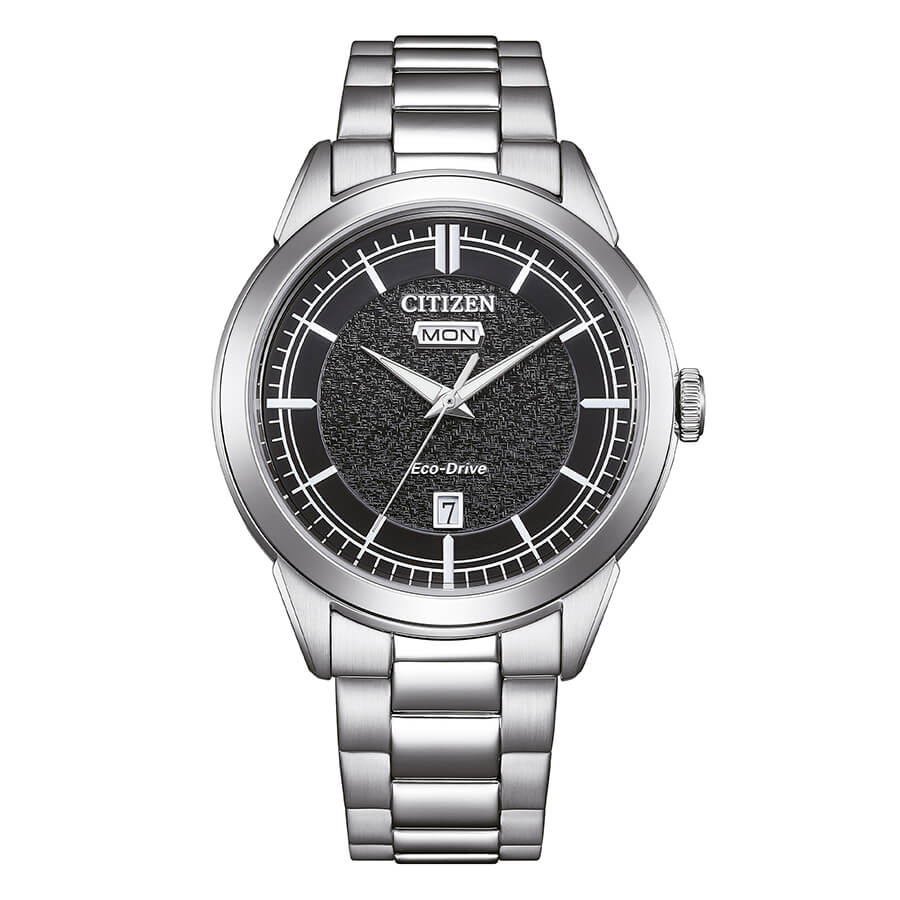 Citizen Day Date Eco-Drive Acciaio Quadrante Nero - frontale