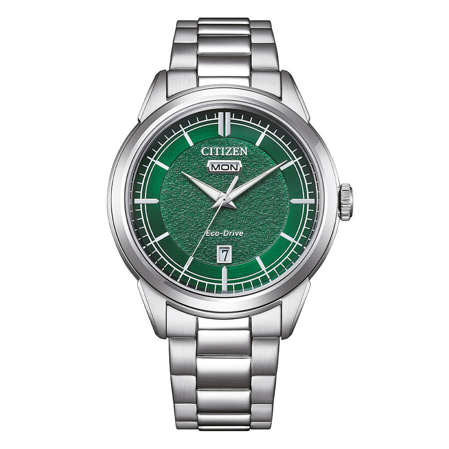 Citizen Day Date Eco-Drive Acciaio Quadrante Verde - frontale