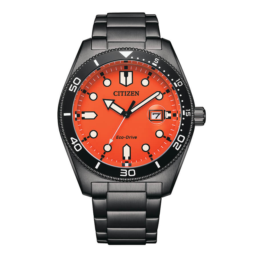 Orologio Citizen Eco-Drive Marine quadrante arancio acciaio - frontale