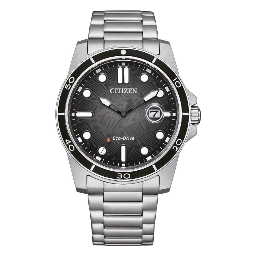 Orologio Citizen Sporty Sea acciaio quadrante nero onde - frontale