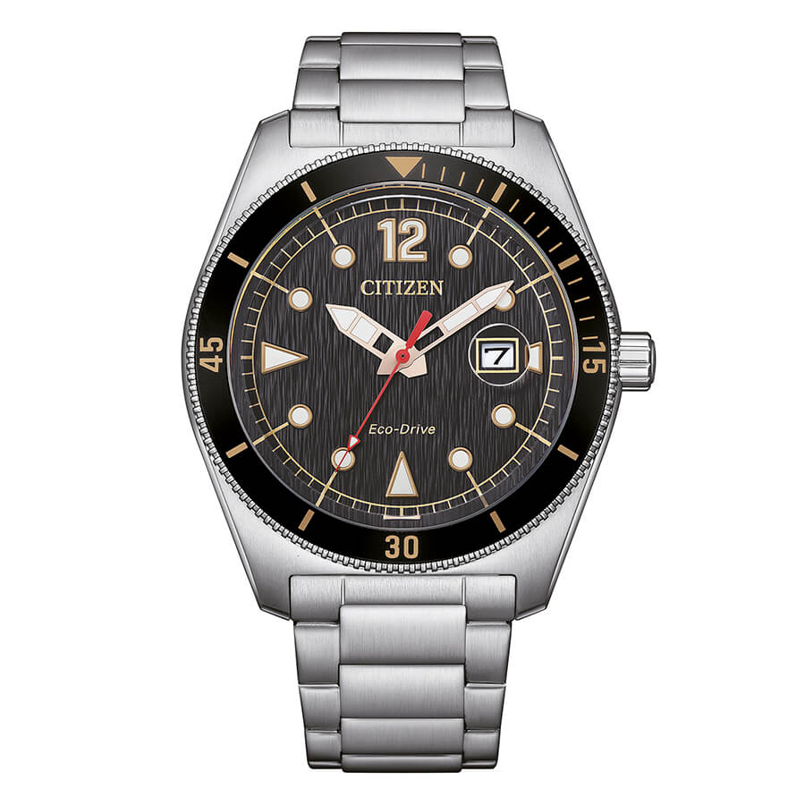 Orologio Citizen Marine Eco-Drive acciaio quadrante nero - frontale