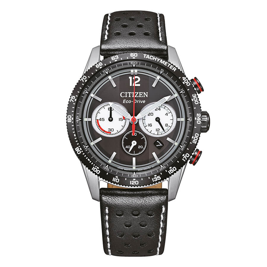 Orologio Citizen Crono Racing Vintage Eco-Drive Pelle Nero - frontale