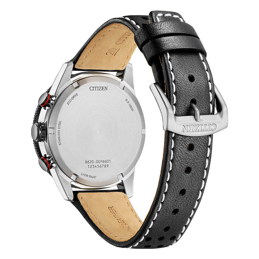 Orologio Citizen Crono Racing Vintage Eco-Drive Pelle Nero - retro