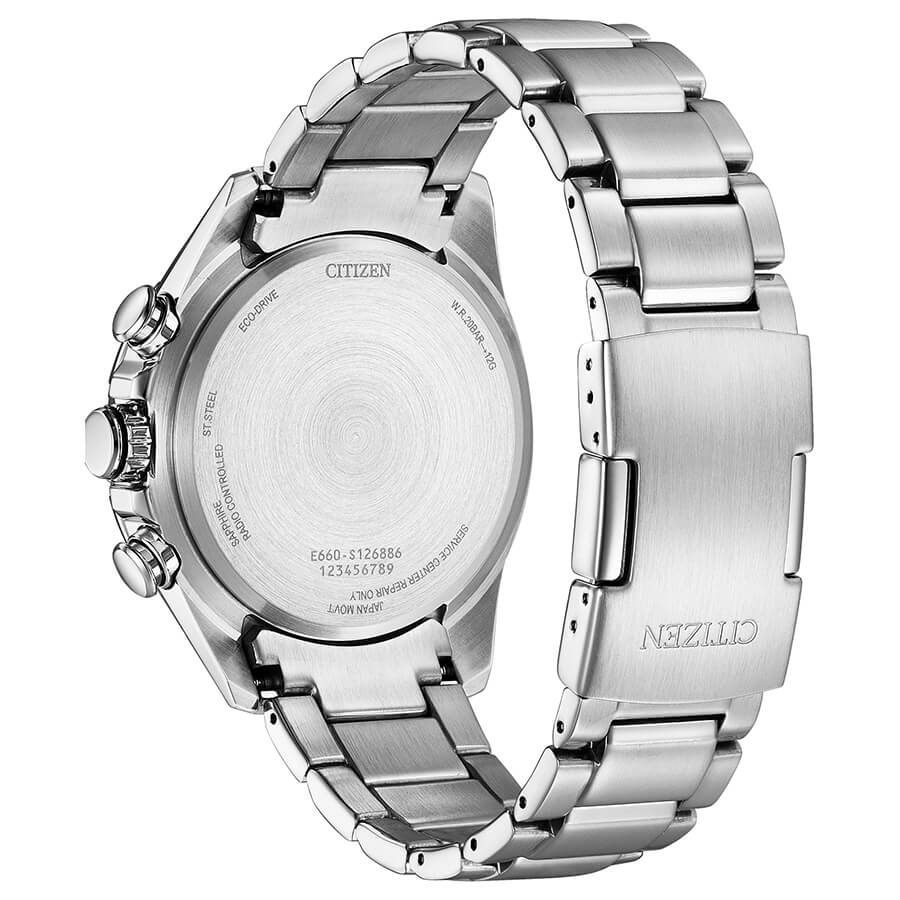 Cronografo Citizen Radiocontrollato Eco-Drive acciaio blu - retro