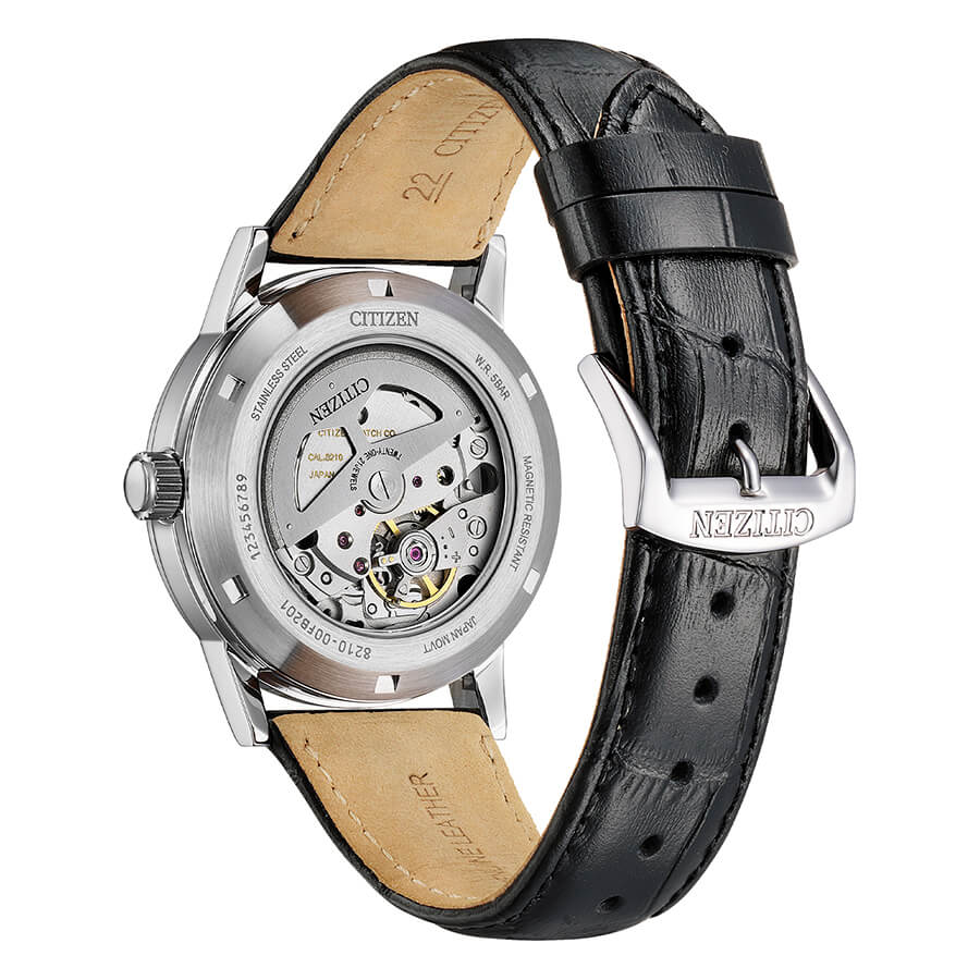 Citizen Automatico Quadrante Nero Cinturino Pelle - retro