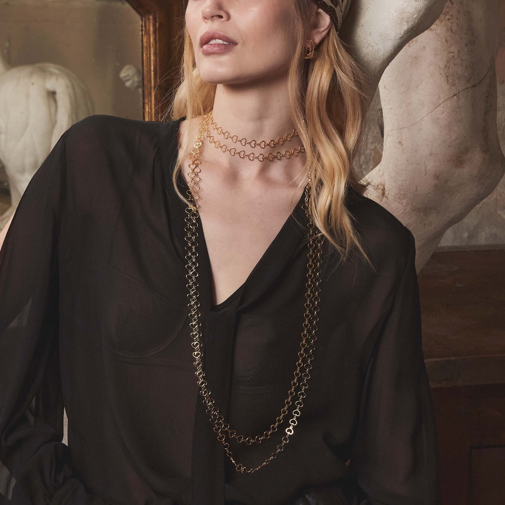 Collana Maman et Sophie Cuori Dorata Lunga
