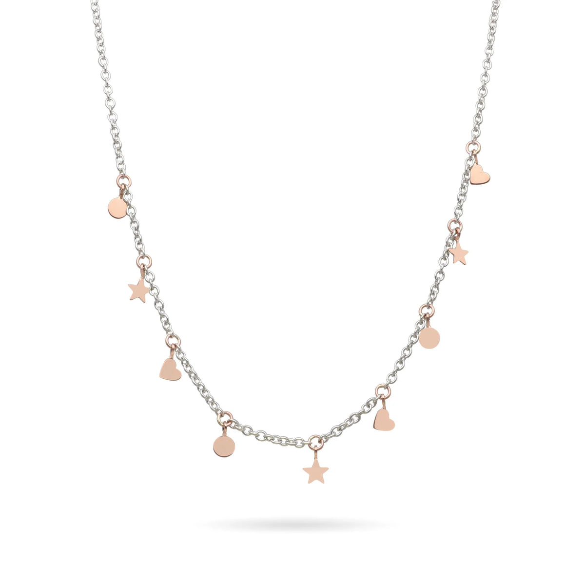 Collana Rubinia CA35AR-45 in argento 925 con anellini in oro rosa, fotografata con sigilli venduti a parte