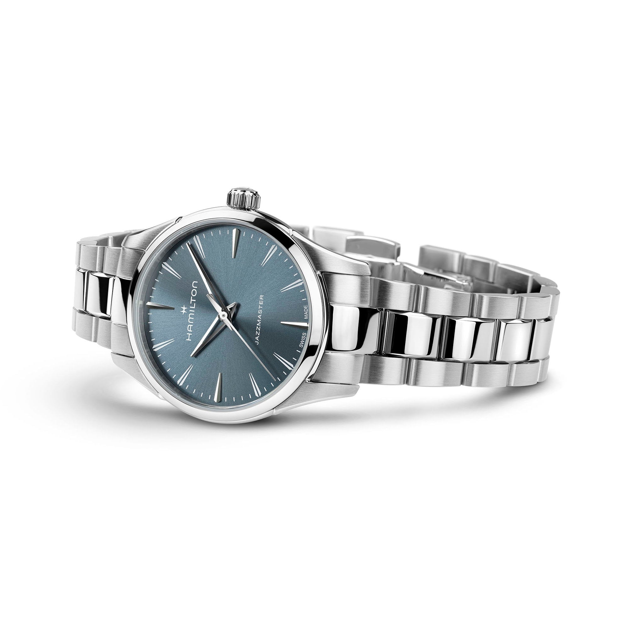 Orologio Hamilton Jazzmaster Quarz Quadrante Blu 34mm - vista laterale