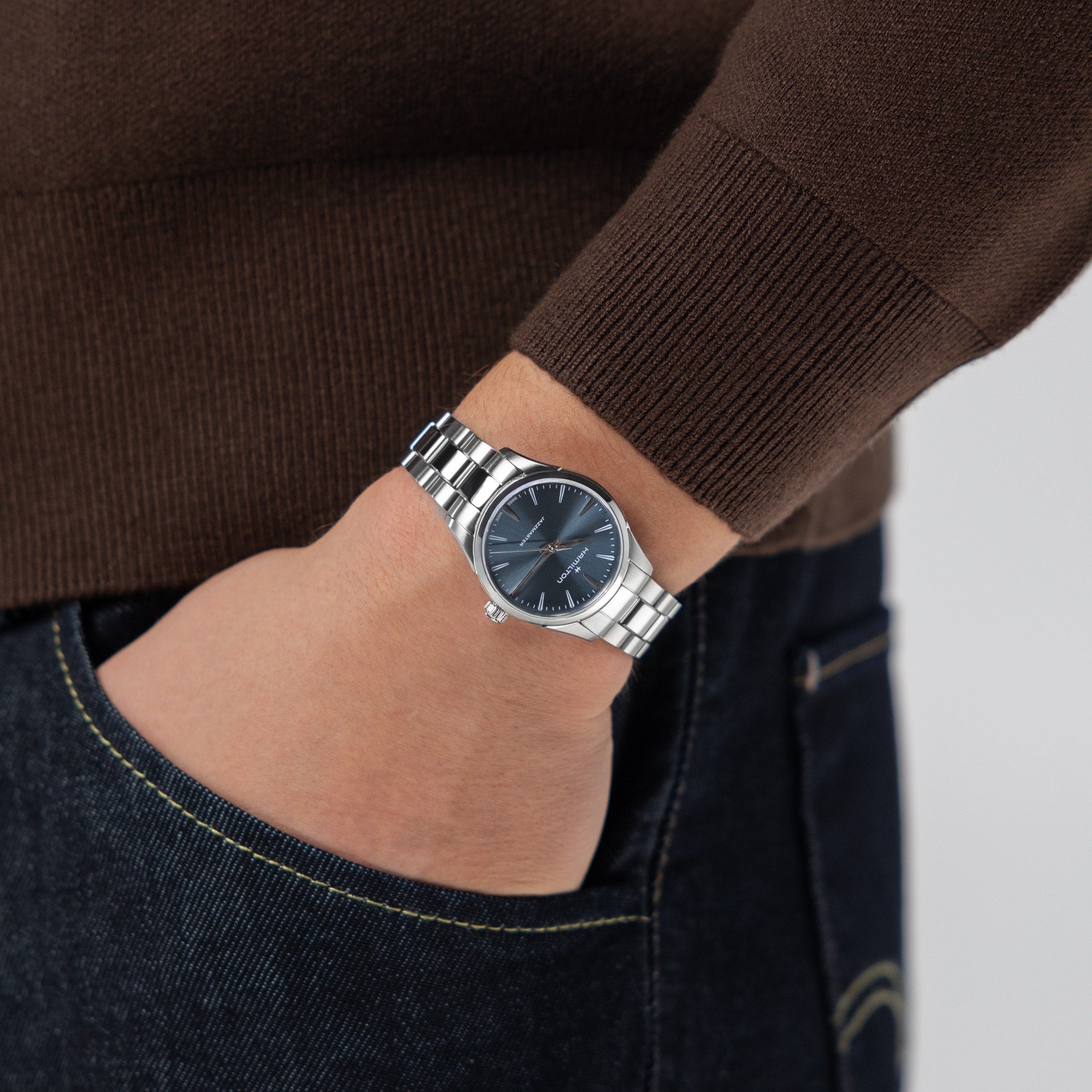 Orologio Hamilton Jazzmaster Quarz Quadrante Blu 34mm - al polso