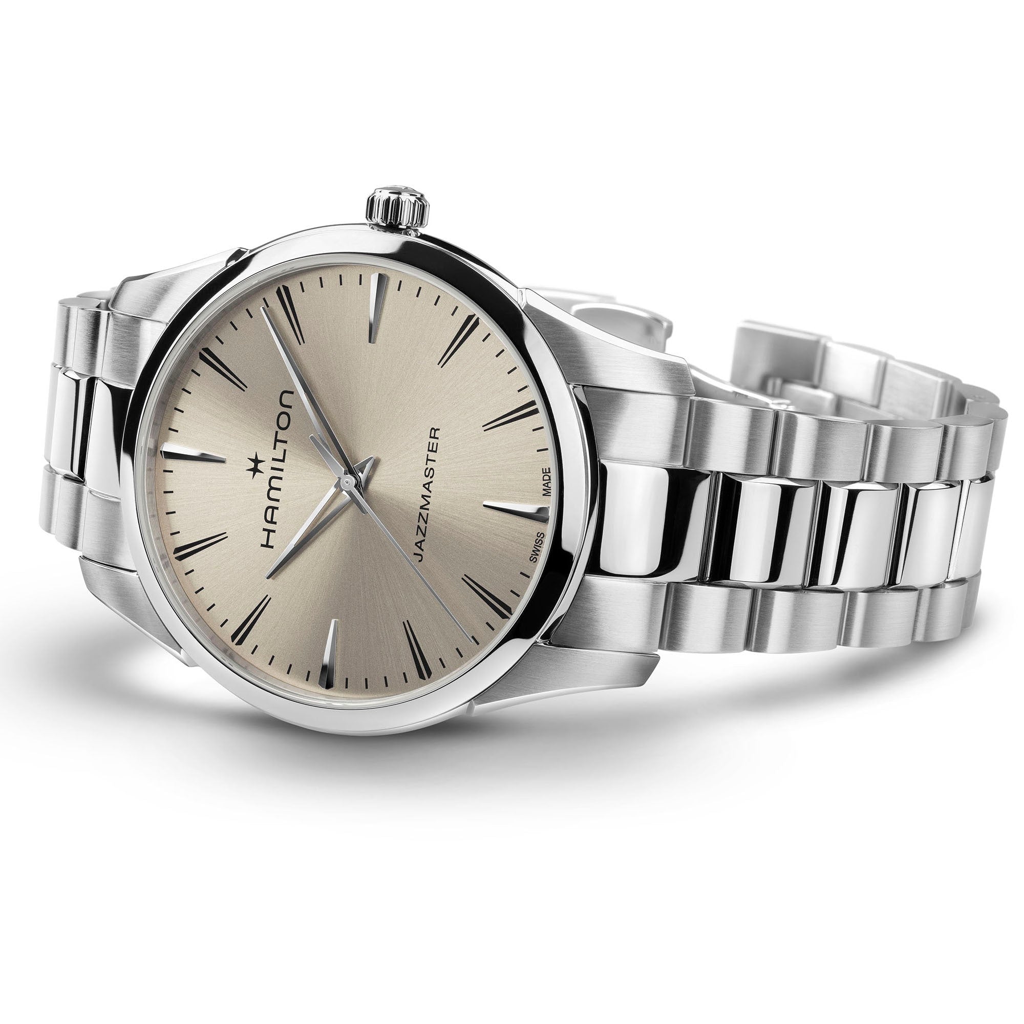 Orologio Hamilton Jazzmaster Quarz Quadrante Avorio 34mm - vista laterale