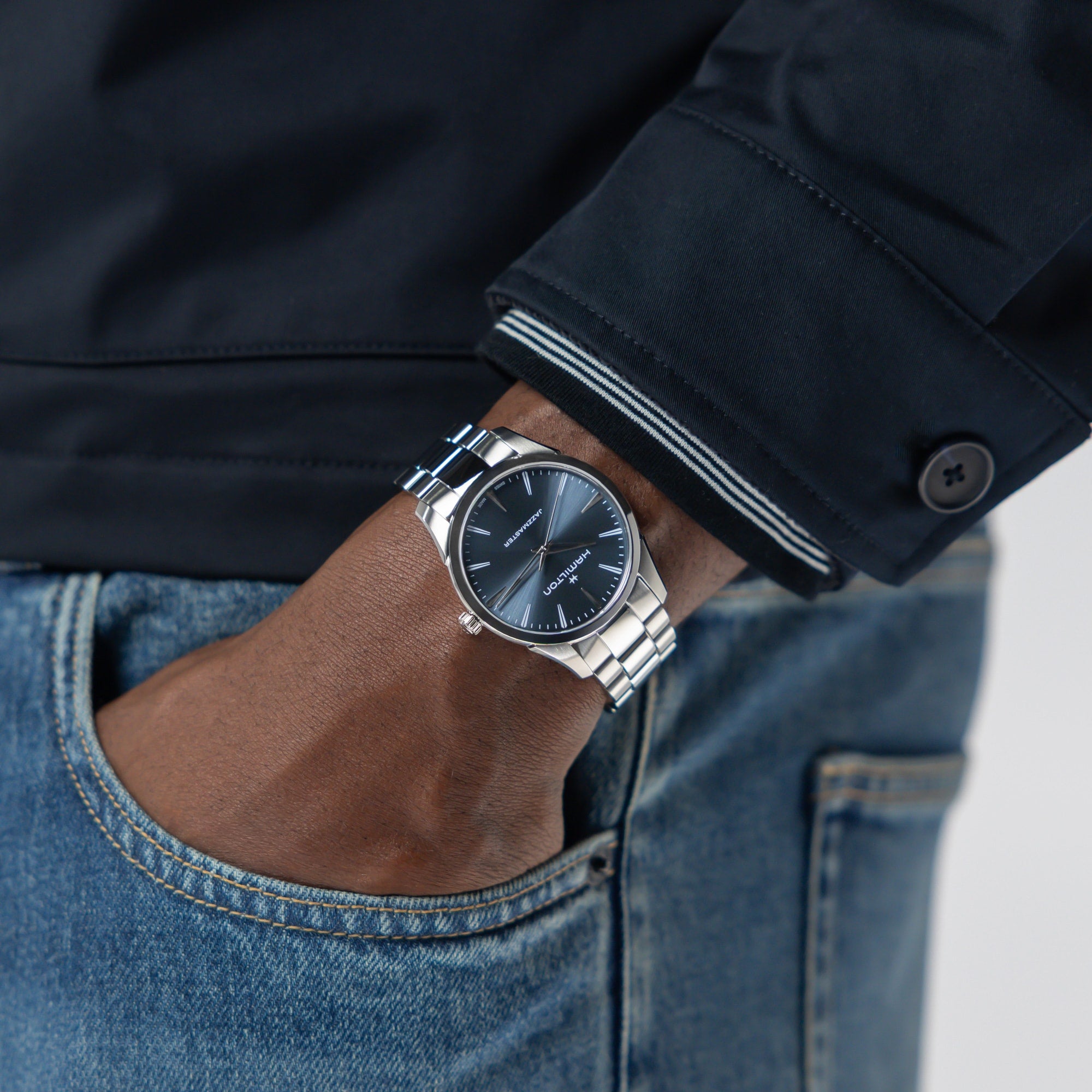 Orologio Hamilton Jazzmaster Quarz Quadrante Blu 34mm - al polso