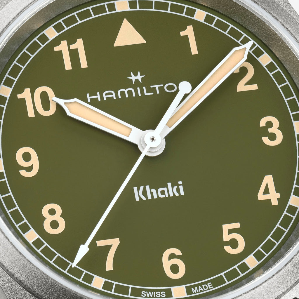 Orologio Hamilton Khaki Field Quartz 33mm Acciaio Verde - dettaglio quadrante